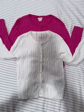 Crewcuts Girls 100% Cotton Cable Knit Cardigans in White and Fuchsia size 8-9